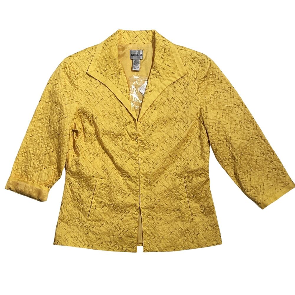NWT Chico's Yellow Metallic Embroidered Clasp Closure Jacket Size 0